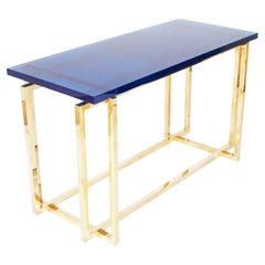 Tavolo consolle in ottone Romeo Rega con piano personalizzato