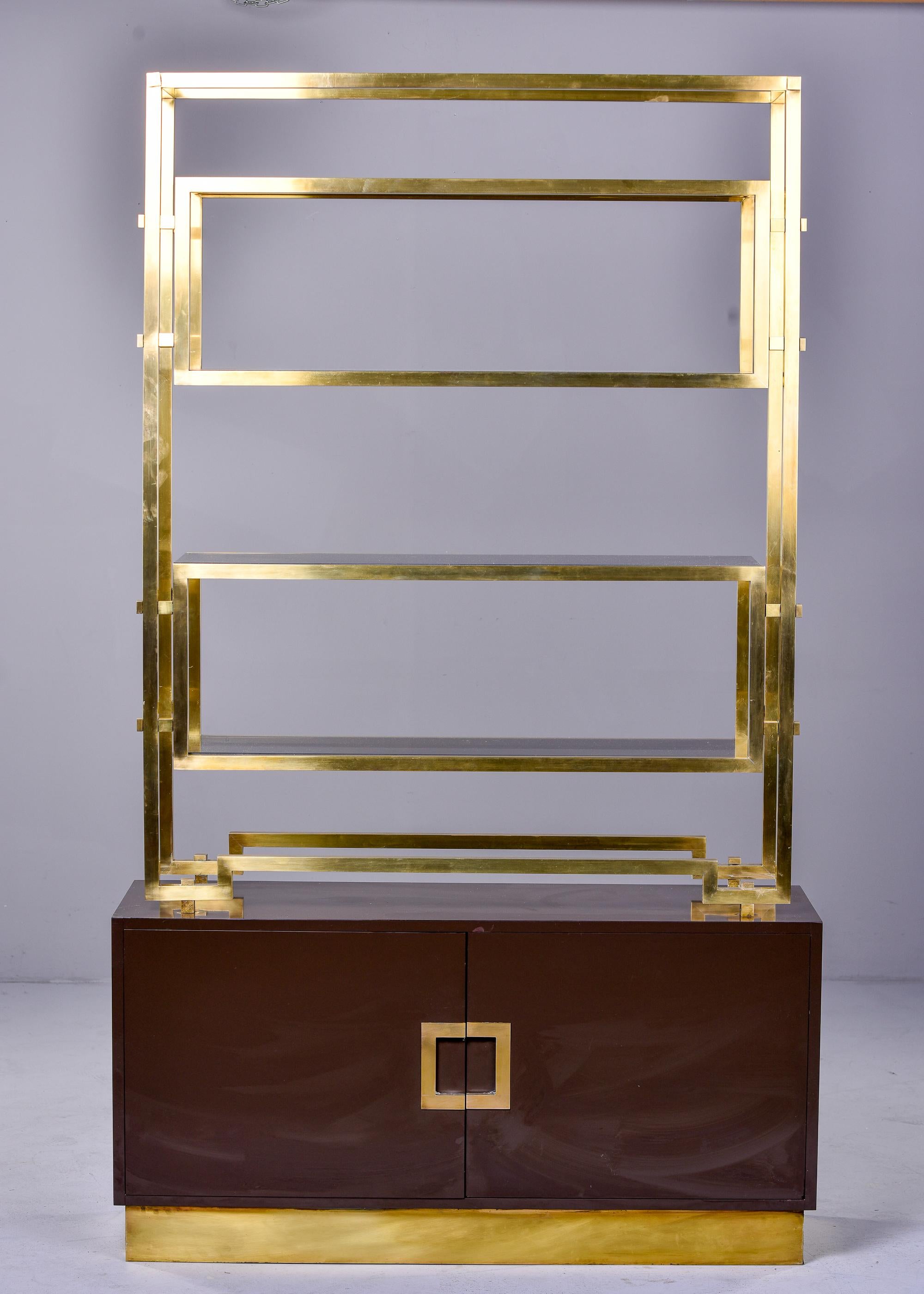 Mid-Century Modern Romeo Rega Brass & Espresso Color Enamel Shelf Cabinet For Sale