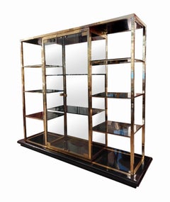 Romeo Rega Brass Etagere with Display Window, Italy 1970s