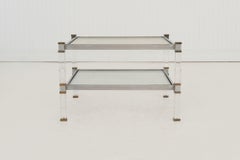 Romeo Rega Mesa auxiliar de latón, lucita y cristal, Italia Años 70