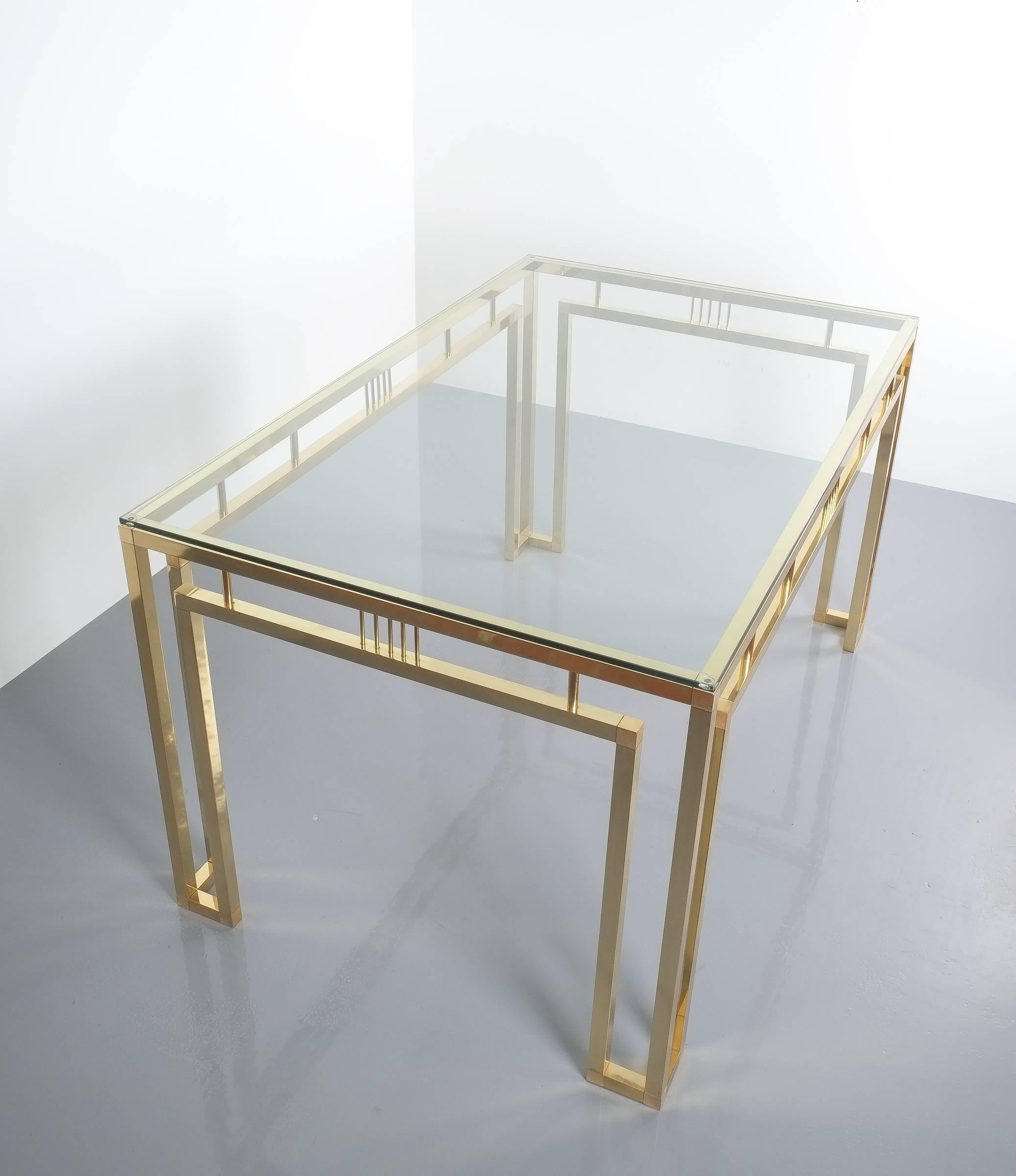 Polished  Breakfast or Dining Table Brass Glass, Italy, 1960