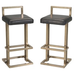 Romeo Rega Bronze Plated and Leather Counter Height Stools, circa 1970 Restored