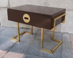 Romeo Rega Brownn Lacquered Wood and Brass Midcentury Italian Side Table 70'