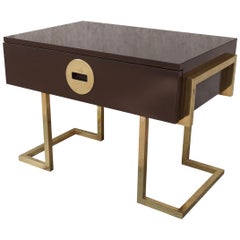 Romeo Rega Brownn Lacquered Wood and Brass Midcentury Italian Side Table 70'