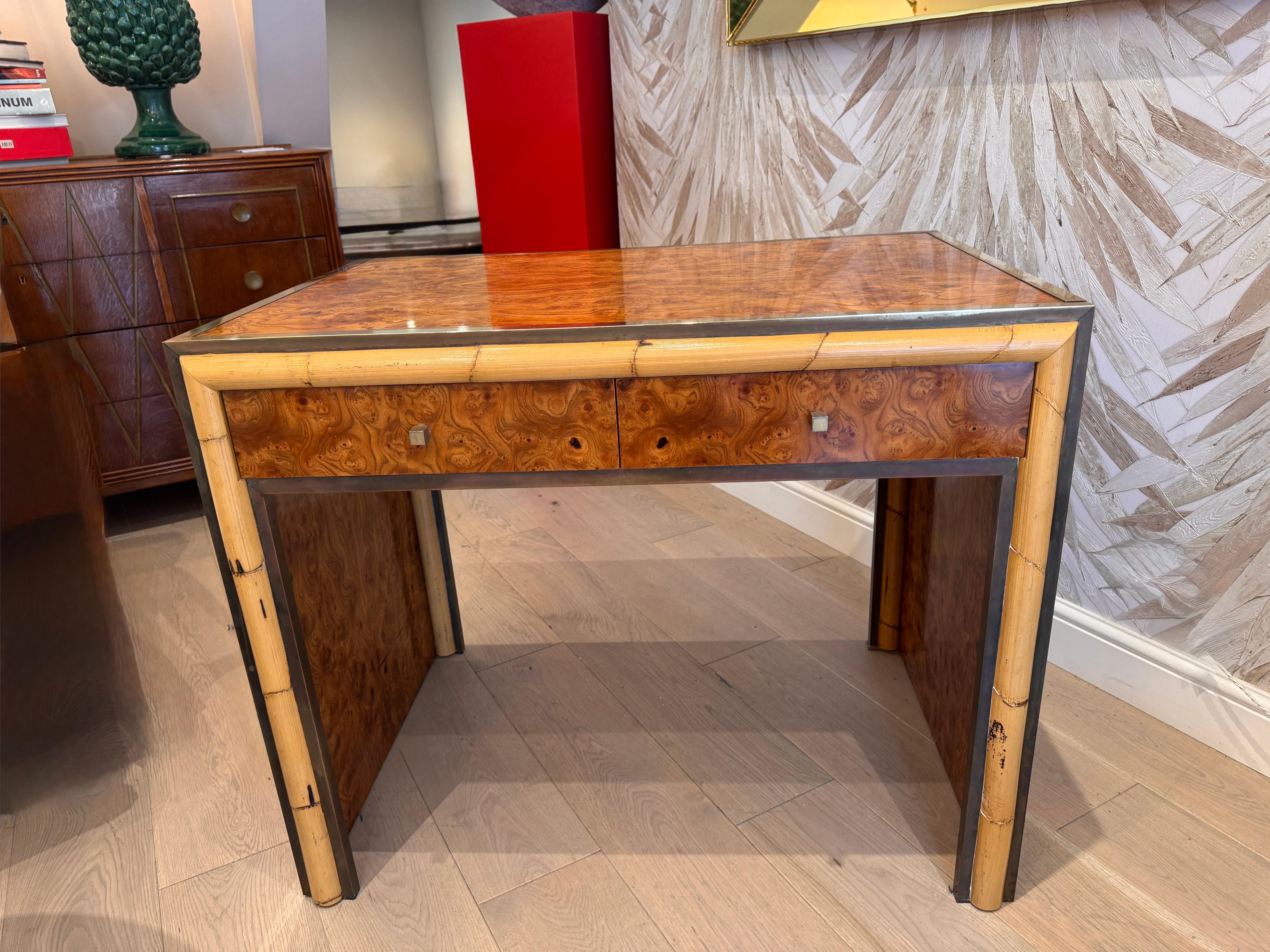 Late 20th Century Romeo Rega burr wood compact desk/vanity table For Sale