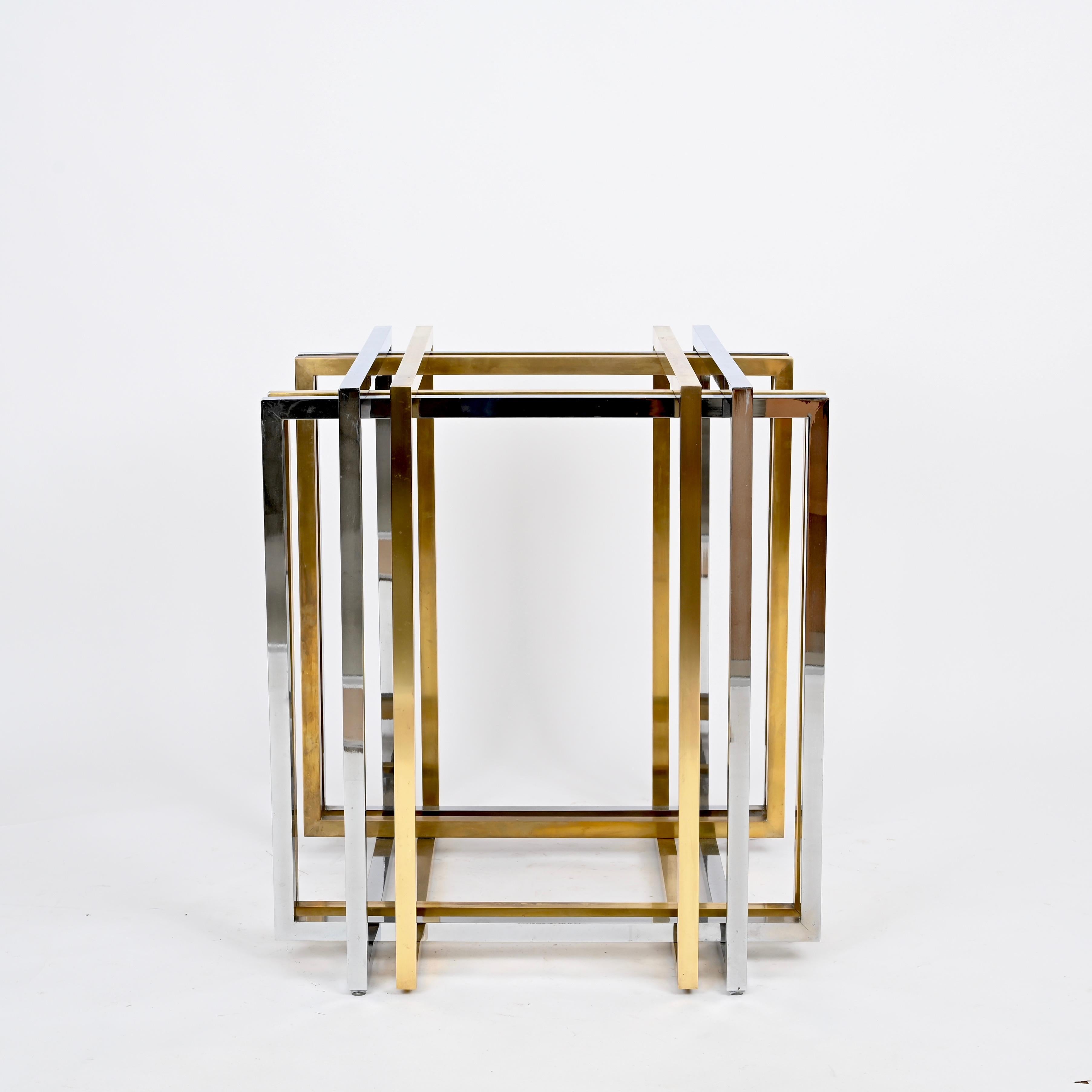 Table de salle à manger ou console italienne en laiton et chrome de Romeo Rega, 1970 en vente 3