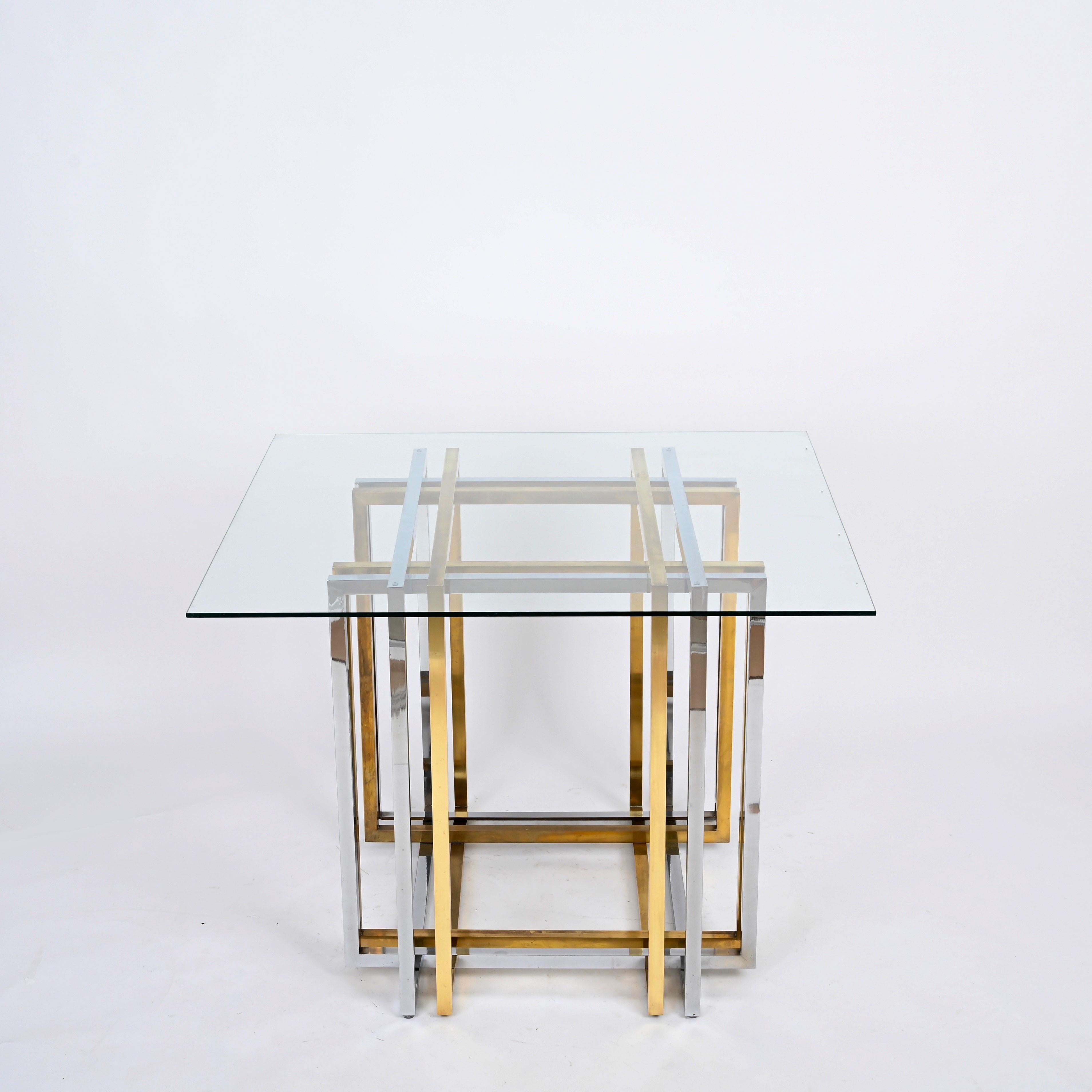 Table de salle à manger ou console italienne en laiton et chrome de Romeo Rega, 1970 en vente 4