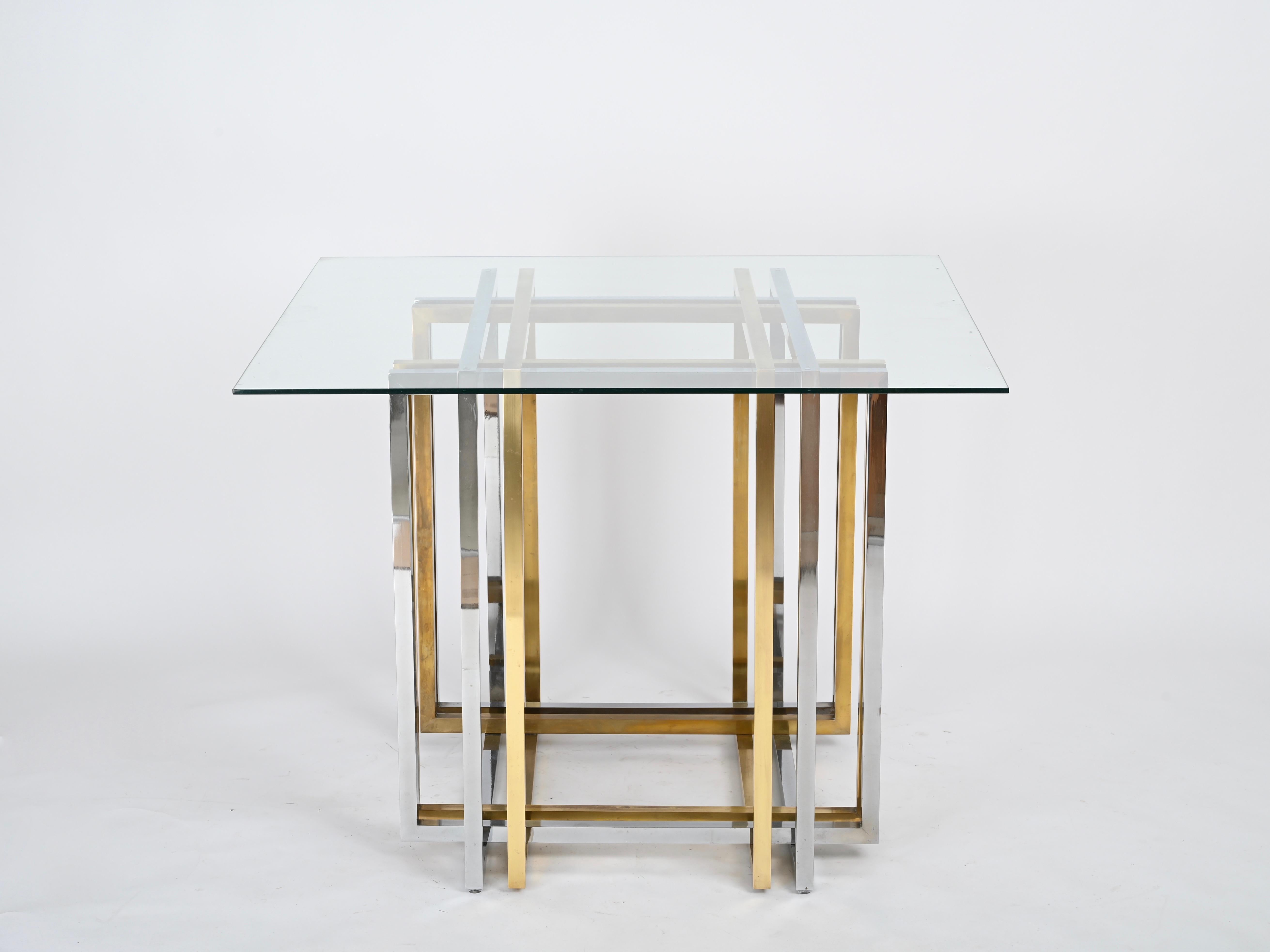 Table de salle à manger ou console italienne en laiton et chrome de Romeo Rega, 1970 en vente 5