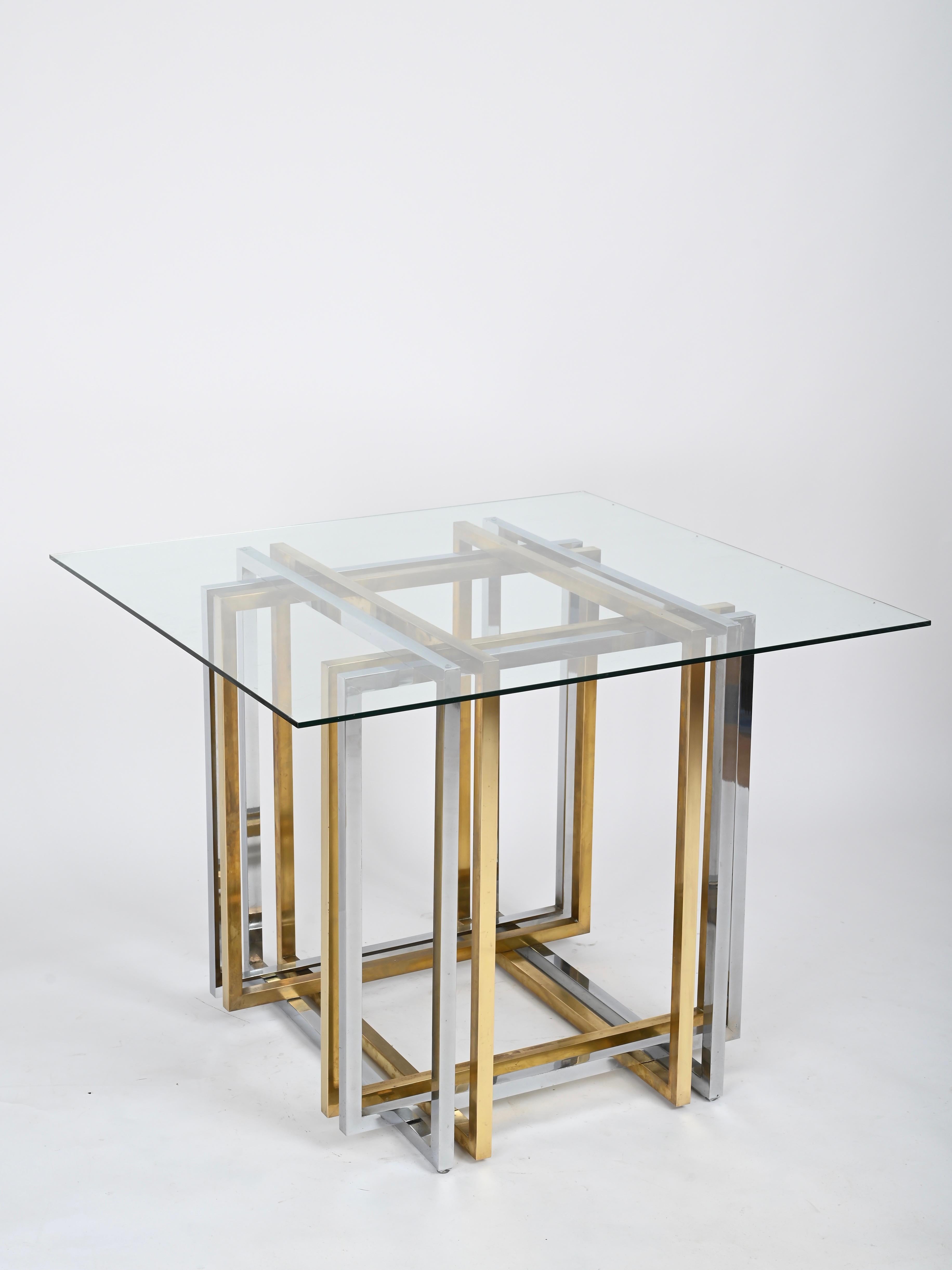 Table de salle à manger ou console italienne en laiton et chrome de Romeo Rega, 1970 en vente 6