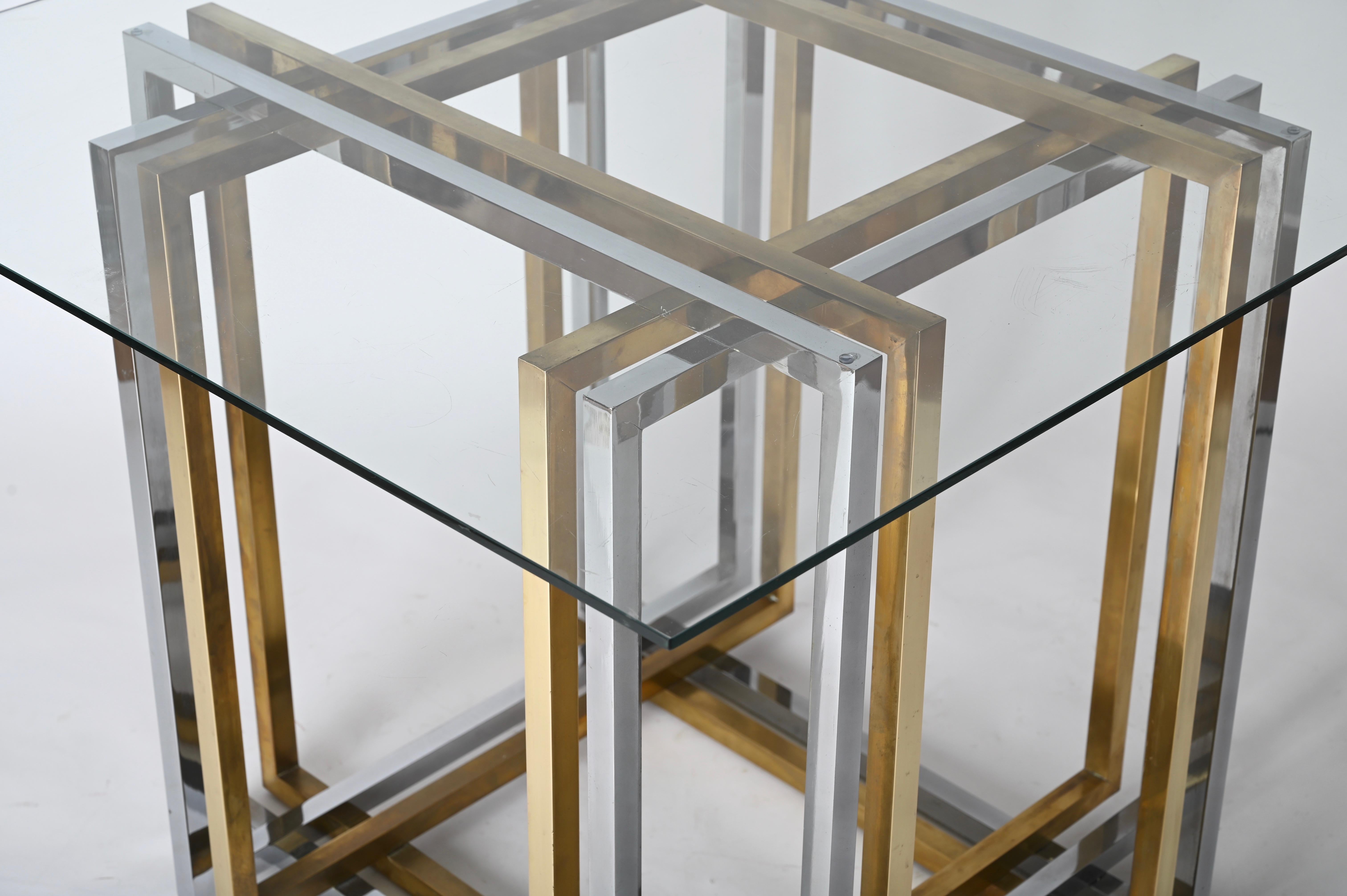 Table de salle à manger ou console italienne en laiton et chrome de Romeo Rega, 1970 en vente 7