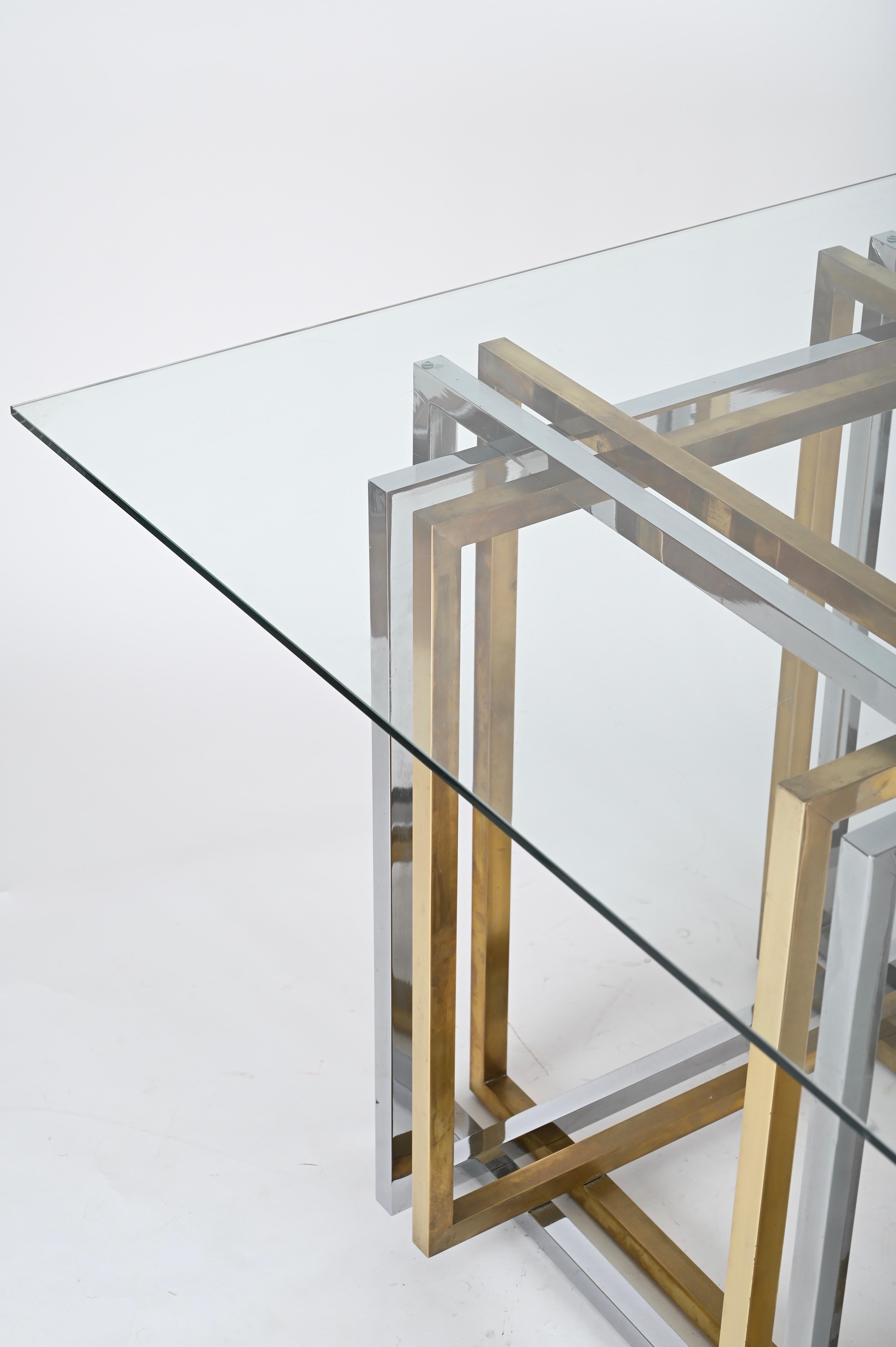 Table de salle à manger ou console italienne en laiton et chrome de Romeo Rega, 1970 en vente 8