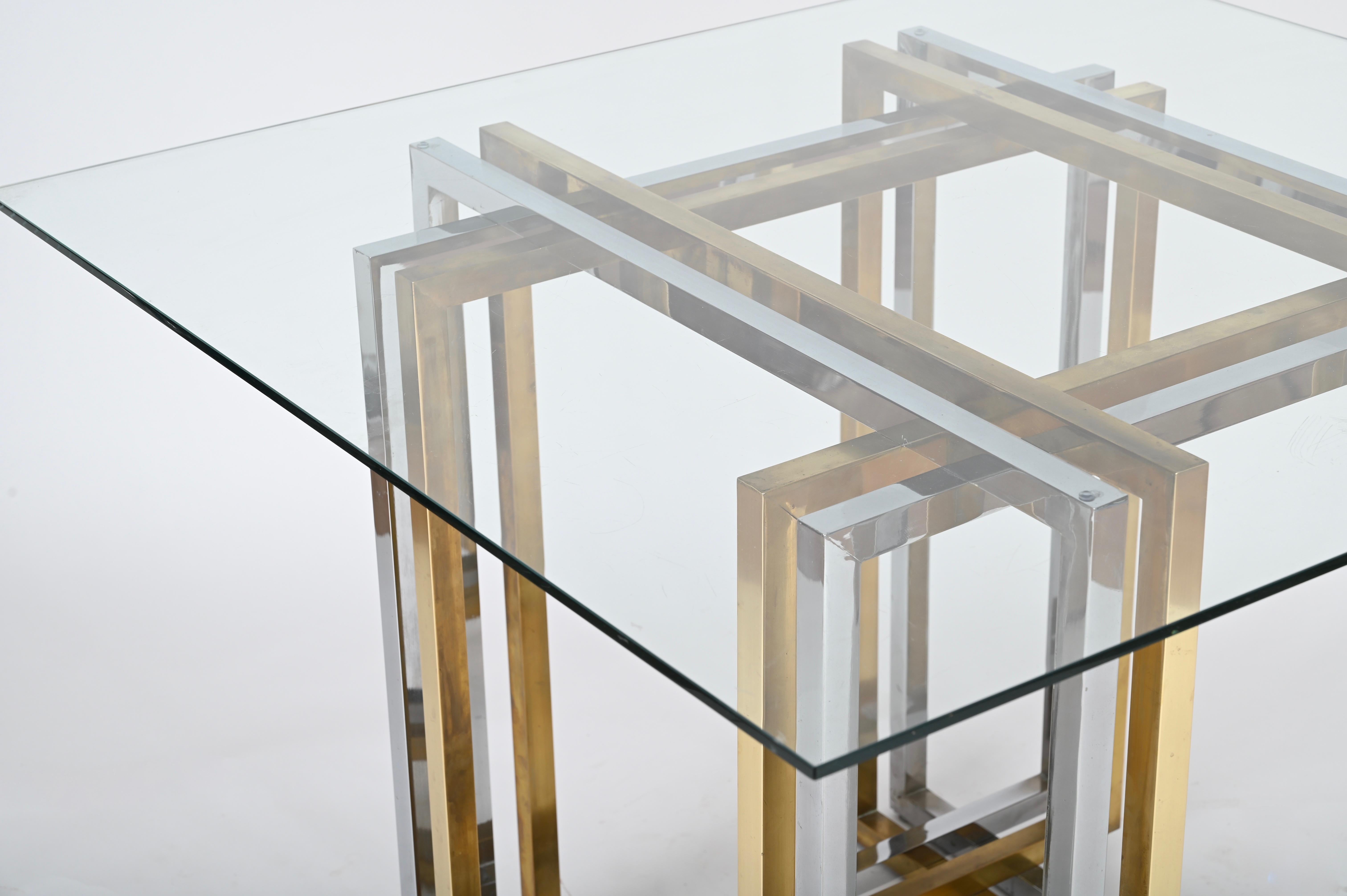 Table de salle à manger ou console italienne en laiton et chrome de Romeo Rega, 1970 en vente 9