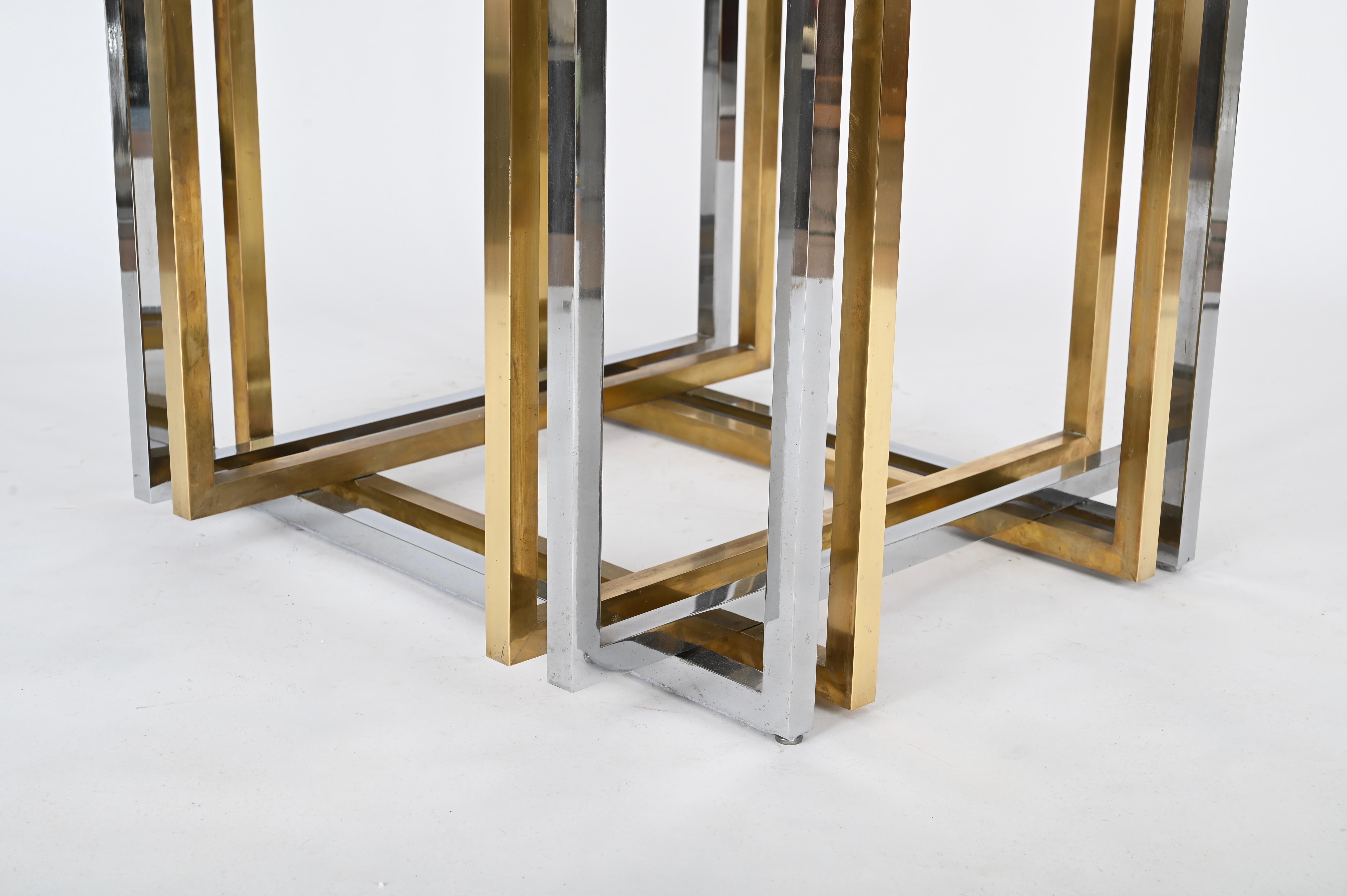 Table de salle à manger ou console italienne en laiton et chrome de Romeo Rega, 1970 en vente 10
