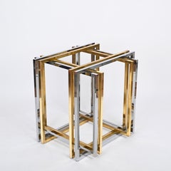 Tavolo da pranzo o console italiano in ottone e cromo di Romeo Rega, anni '70