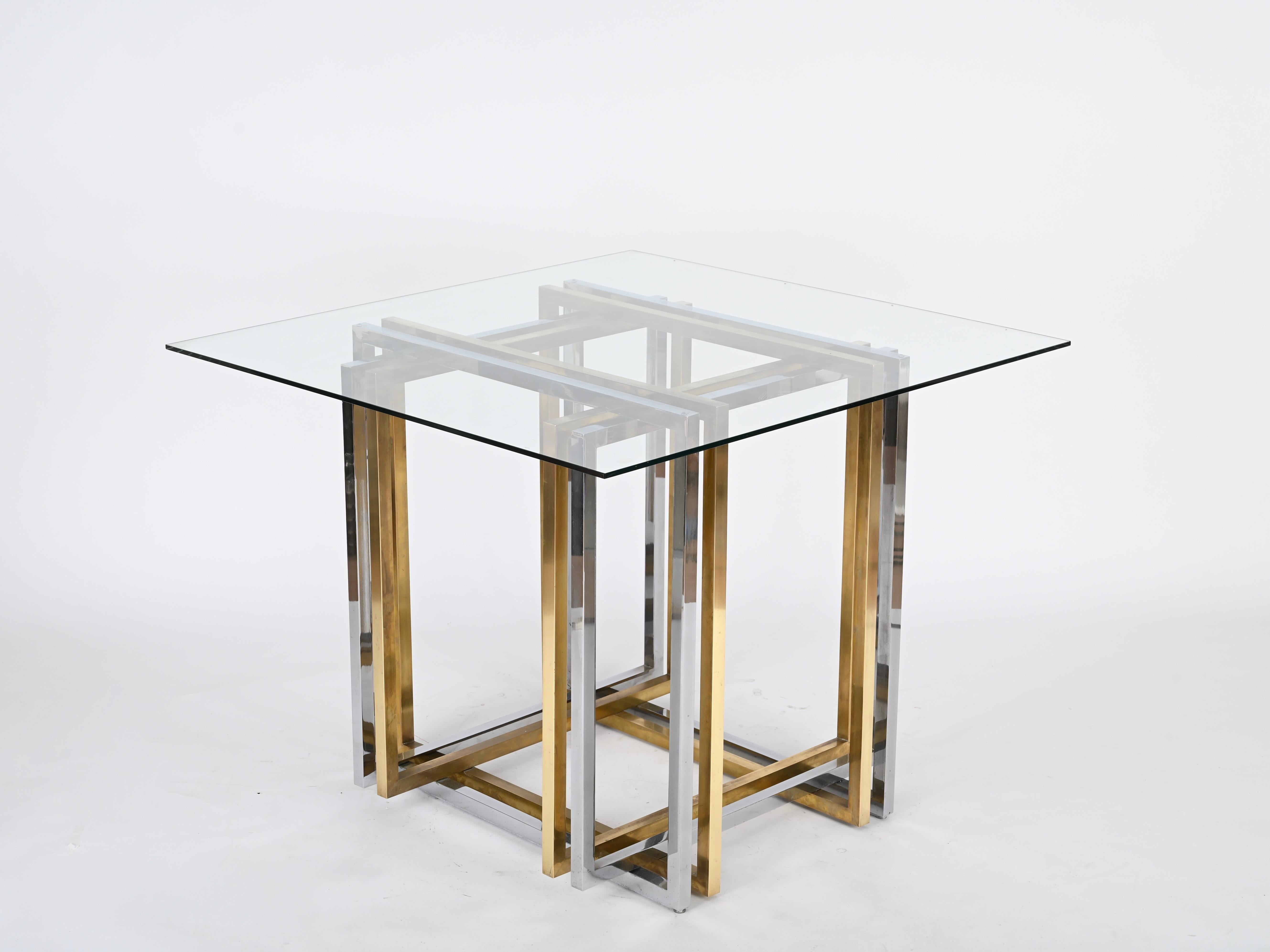 Table de salle à manger ou console italienne en laiton et chrome de Romeo Rega, 1970 Bon état - En vente à Roma, IT