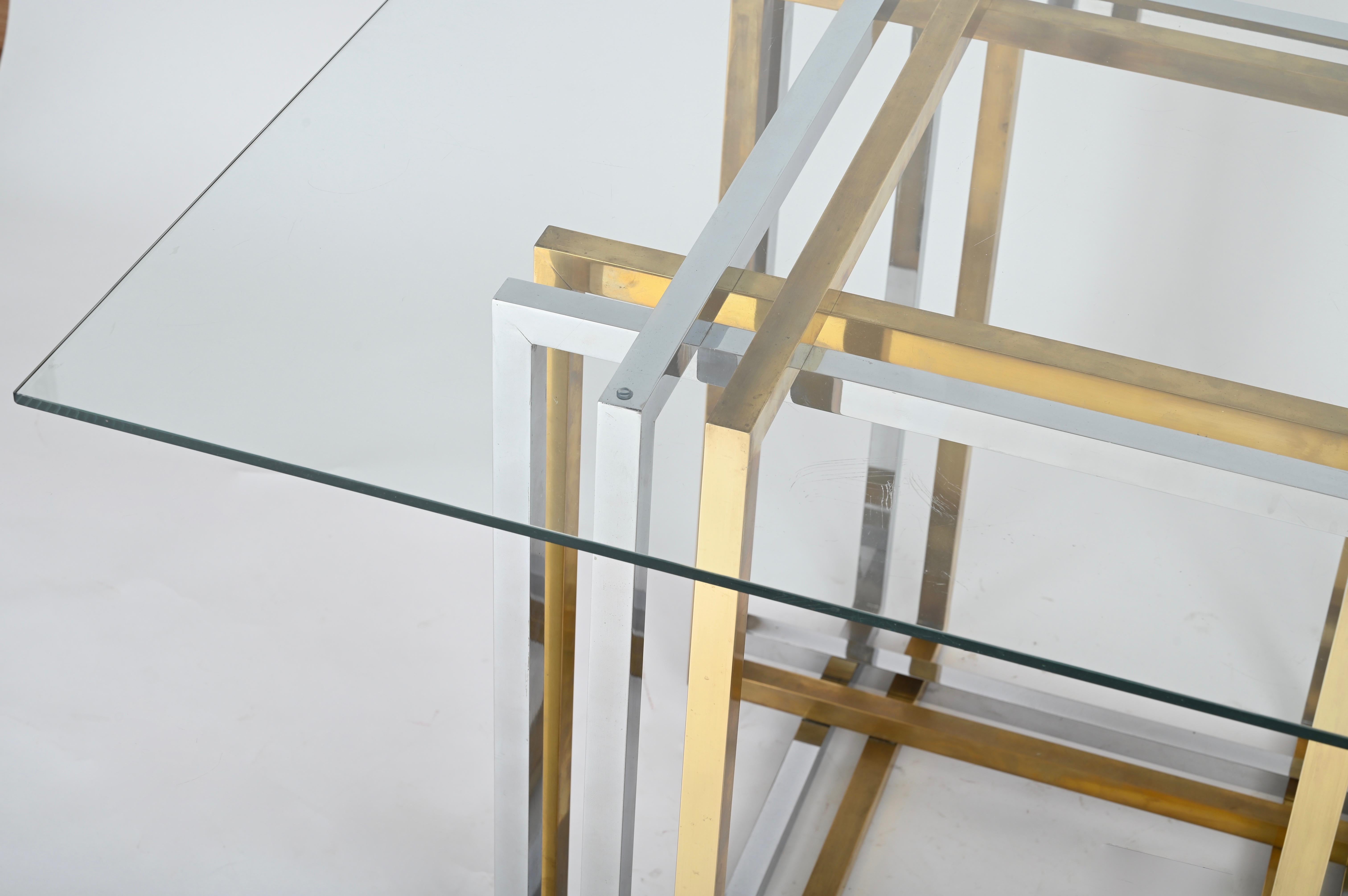 Fin du 20e siècle Table de salle à manger ou console italienne en laiton et chrome de Romeo Rega, 1970 en vente