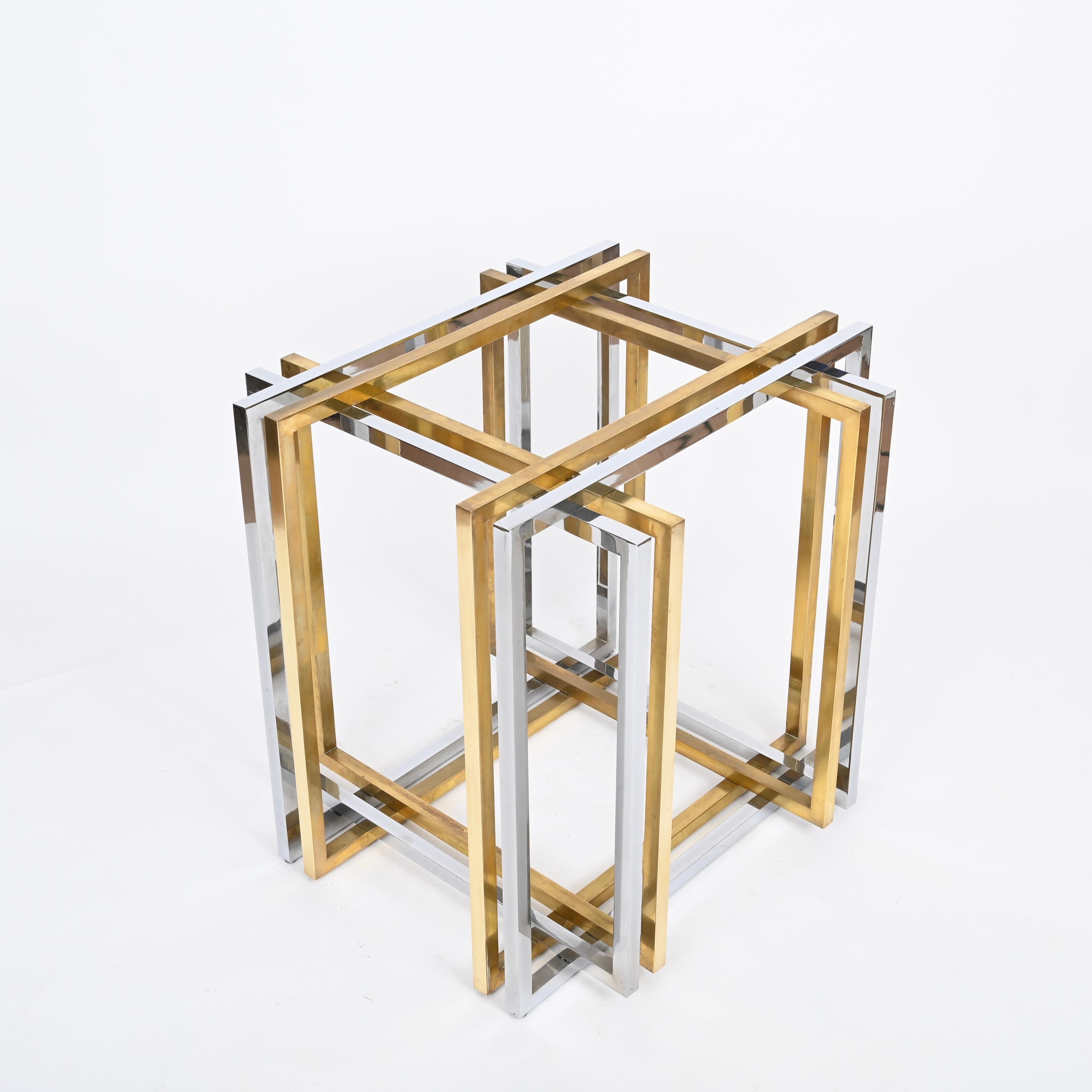 Table de salle à manger ou console italienne en laiton et chrome de Romeo Rega, 1970 en vente 1
