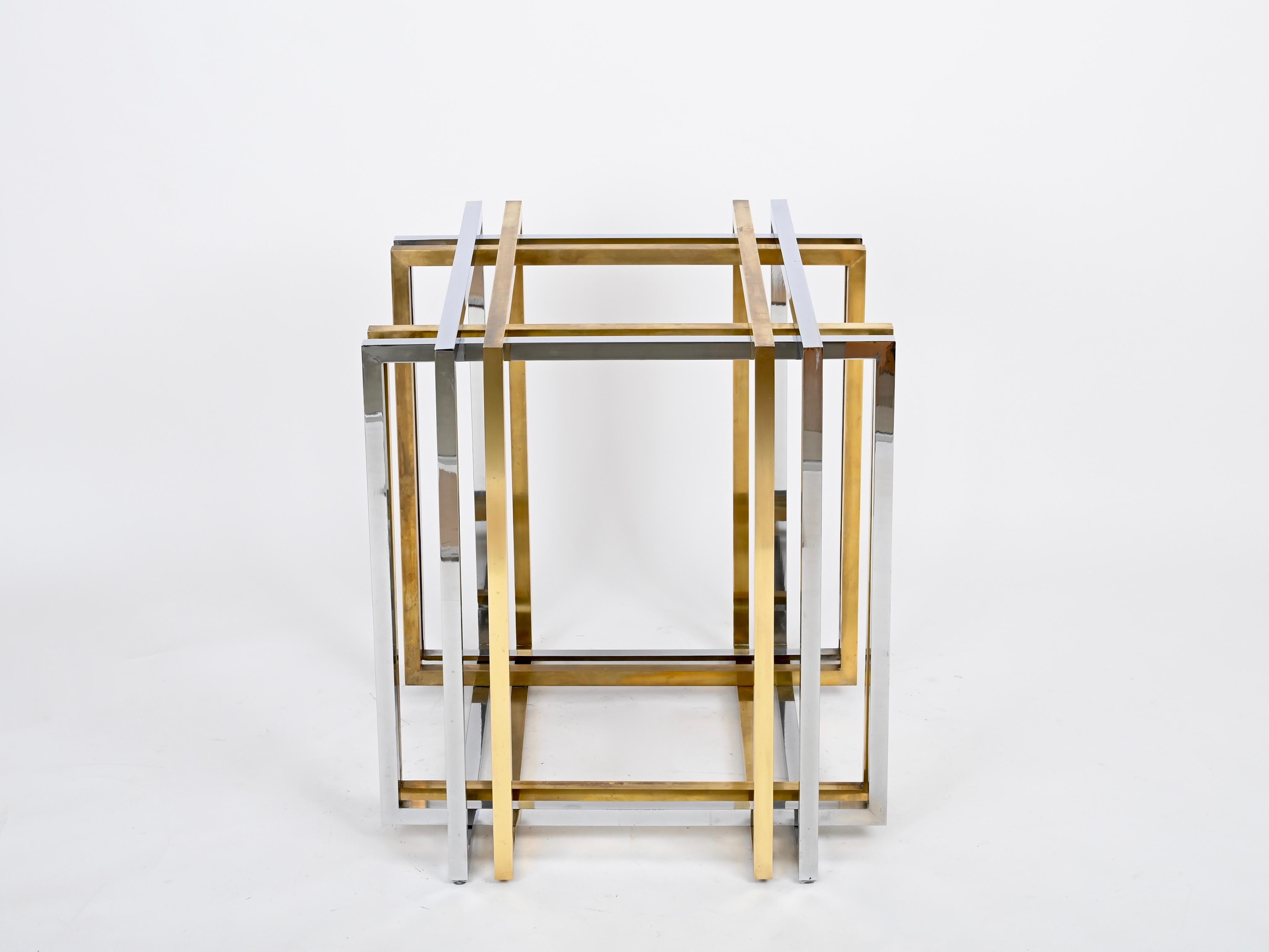Table de salle à manger ou console italienne en laiton et chrome de Romeo Rega, 1970 en vente 2