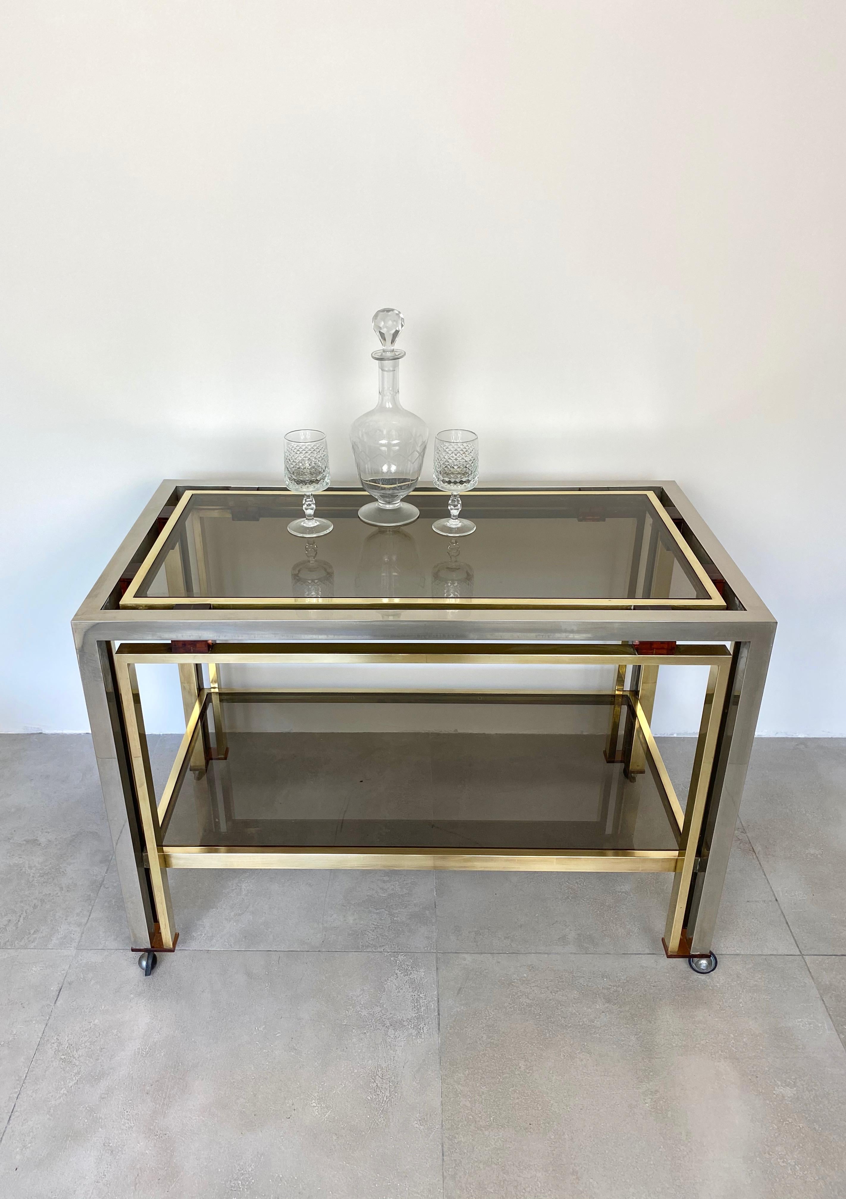 Romeo Rega Cart Table in Chrome, Lucite and Brass, Italy, 1970s For Sale 5