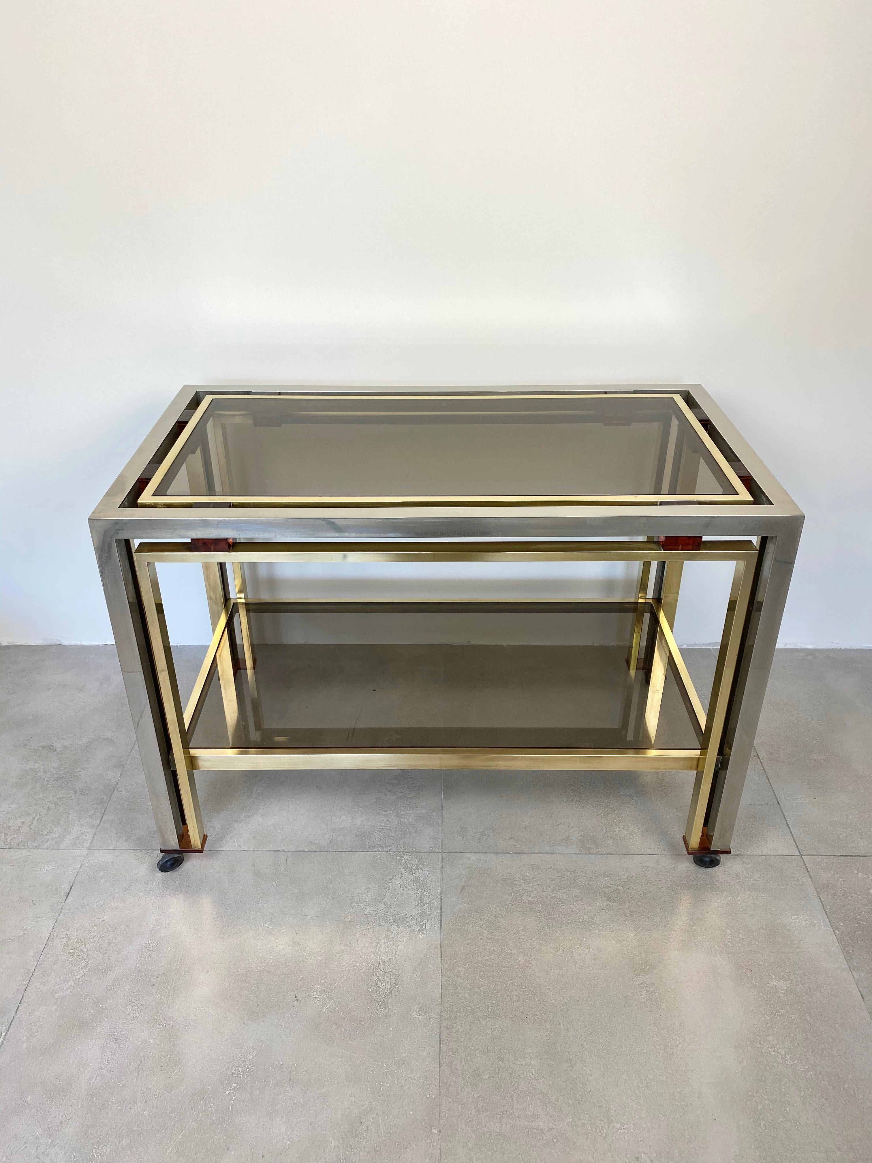 Mid-Century Modern Romeo Rega Cart Table in Chrome, Lucite and Brass, Italy, 1970s For Sale