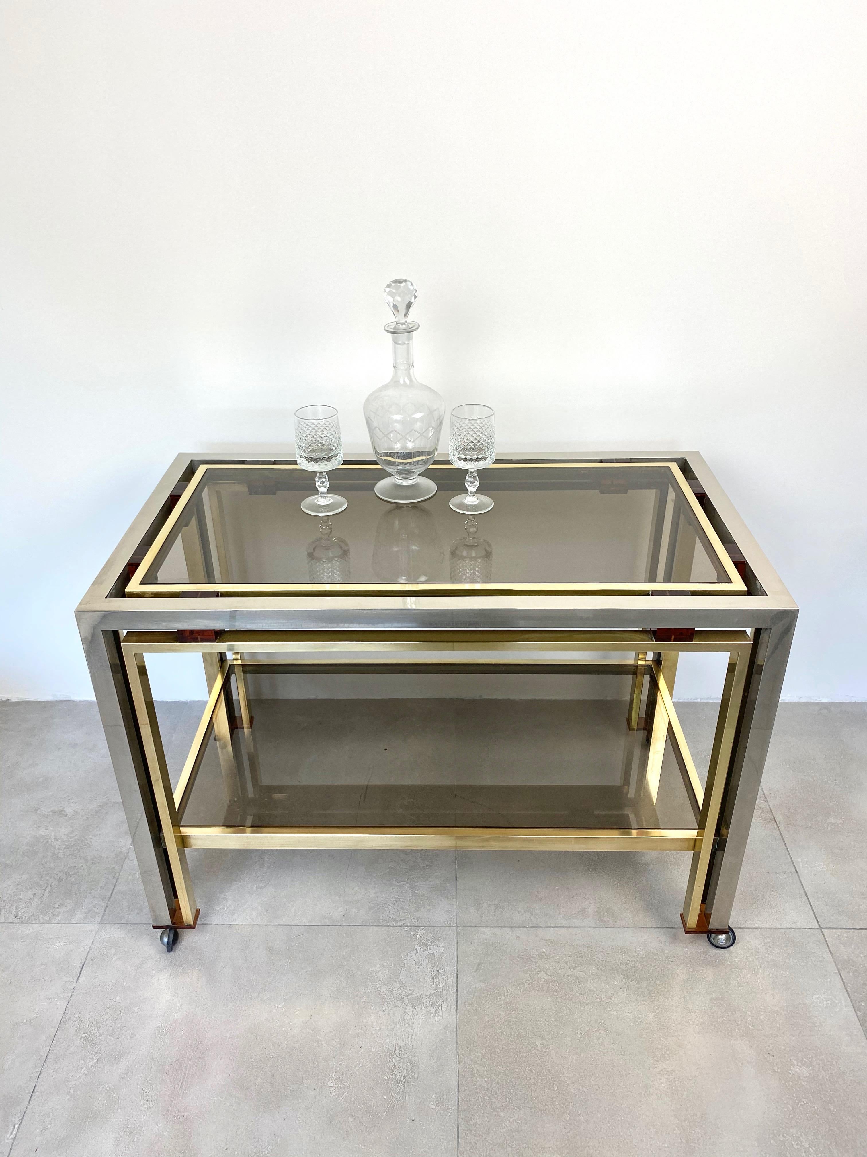 Italian Romeo Rega Cart Table in Chrome, Lucite and Brass, Italy, 1970s For Sale