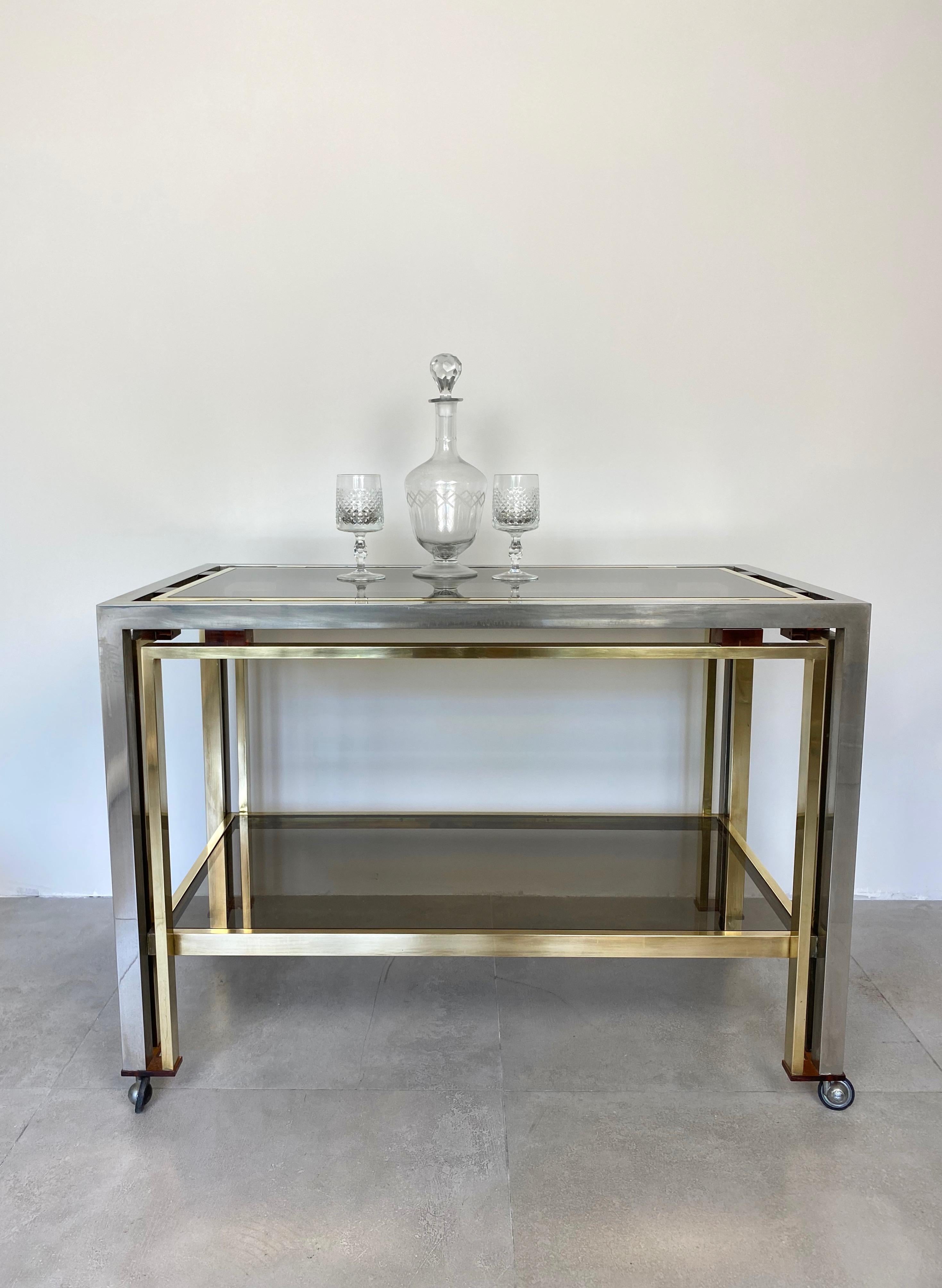 Late 20th Century Romeo Rega Cart Table in Chrome, Lucite and Brass, Italy, 1970s For Sale