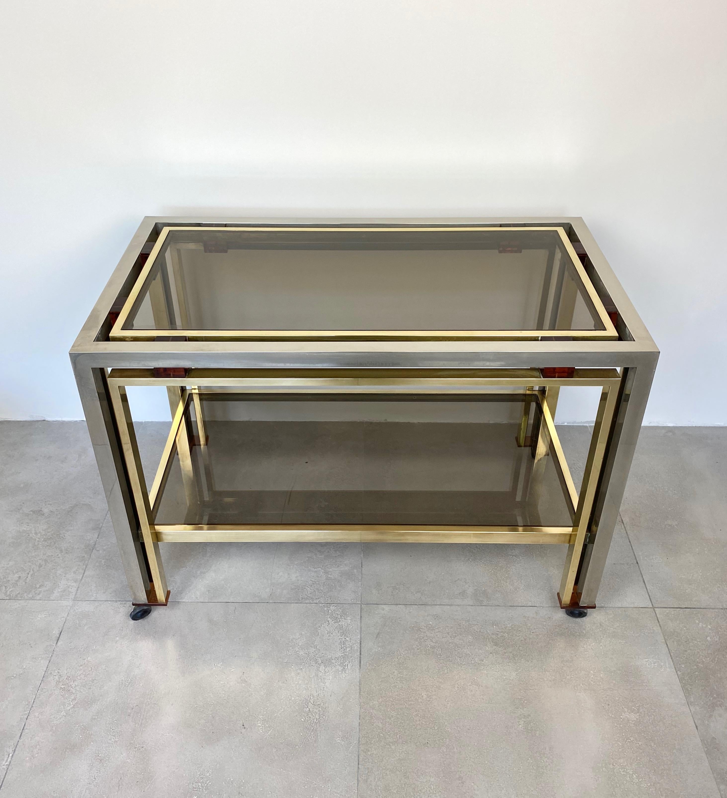 Metal Romeo Rega Cart Table in Chrome, Lucite and Brass, Italy, 1970s For Sale