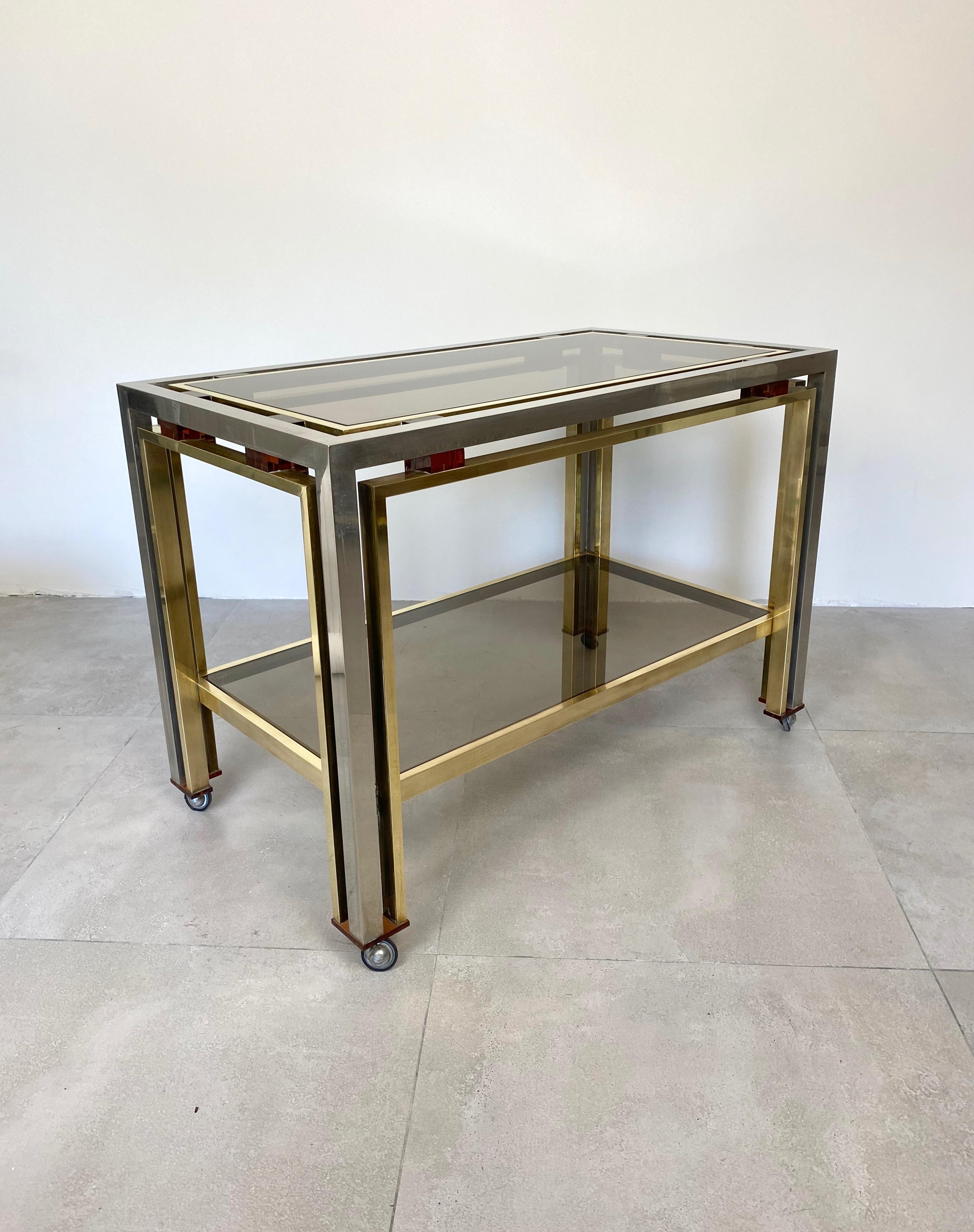 Romeo Rega Cart Table in Chrome, Lucite and Brass, Italy, 1970s For Sale 1