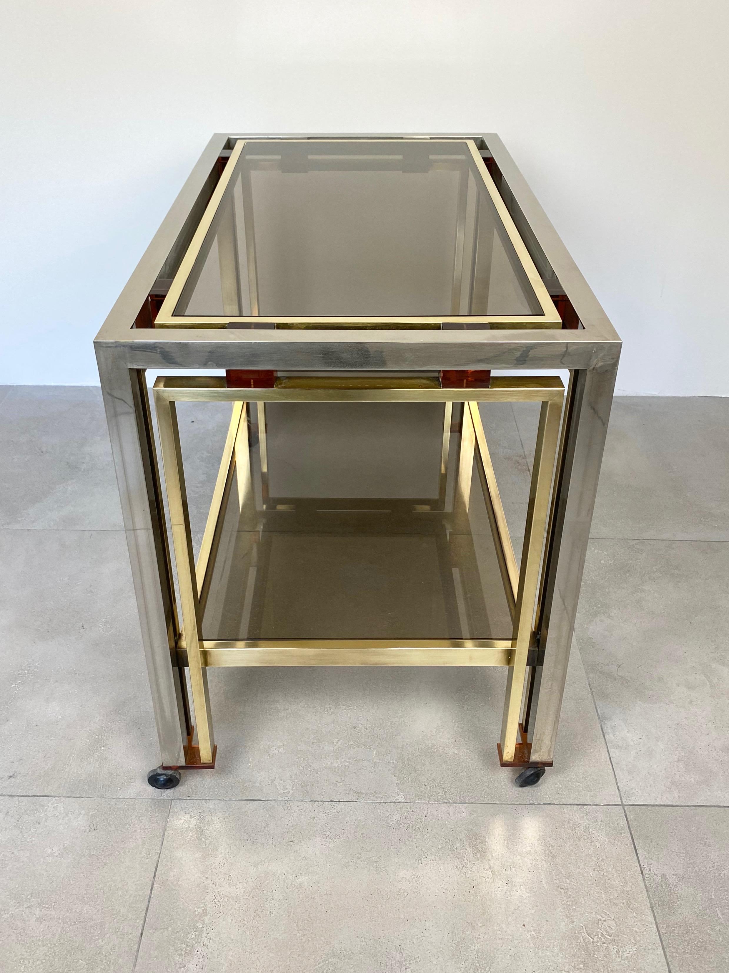 Romeo Rega Cart Table in Chrome, Lucite and Brass, Italy, 1970s For Sale 2