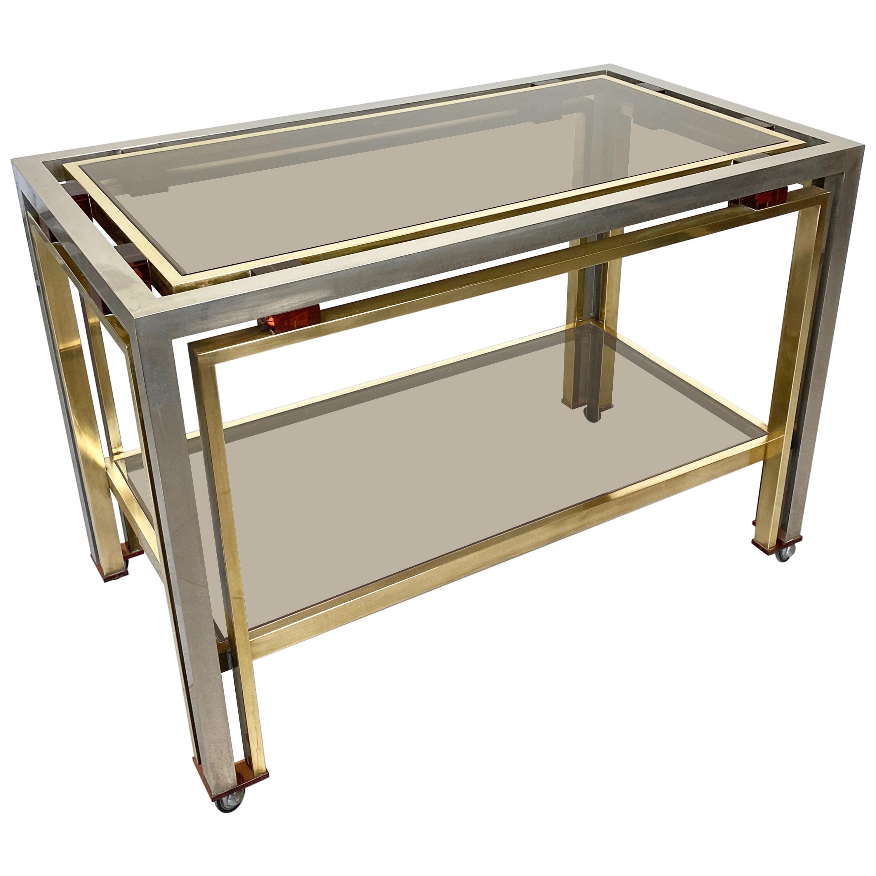 Romeo Rega Cart Table in Chrome, Lucite and Brass, Italy, 1970s For Sale