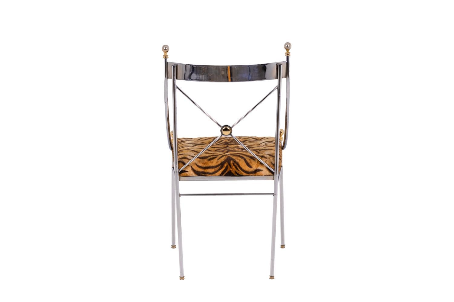 Romeo Rega, Chair of Directoire Style in Metal, 1970s In Excellent Condition In Saint-Ouen, FR