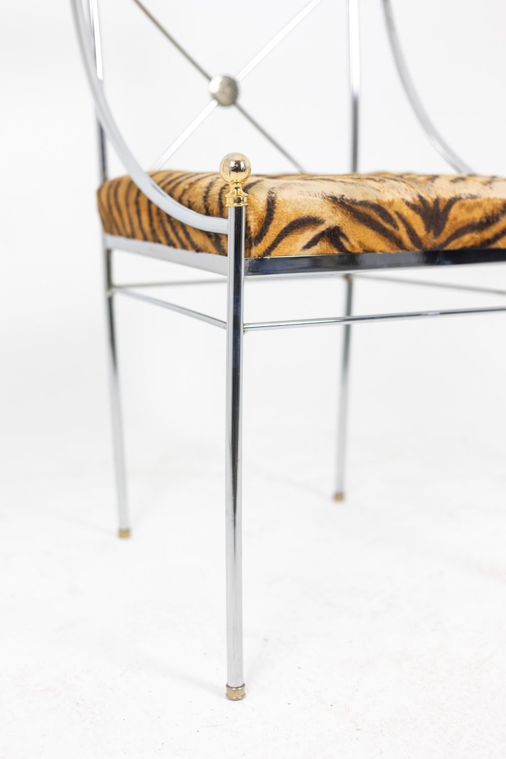 20th Century Romeo Rega, Chair of Directoire Style in Metal, 1970s