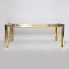 Romeo Rega Chrome and Brass with Glass Console Table, Desk or Sofa Table, 1970s