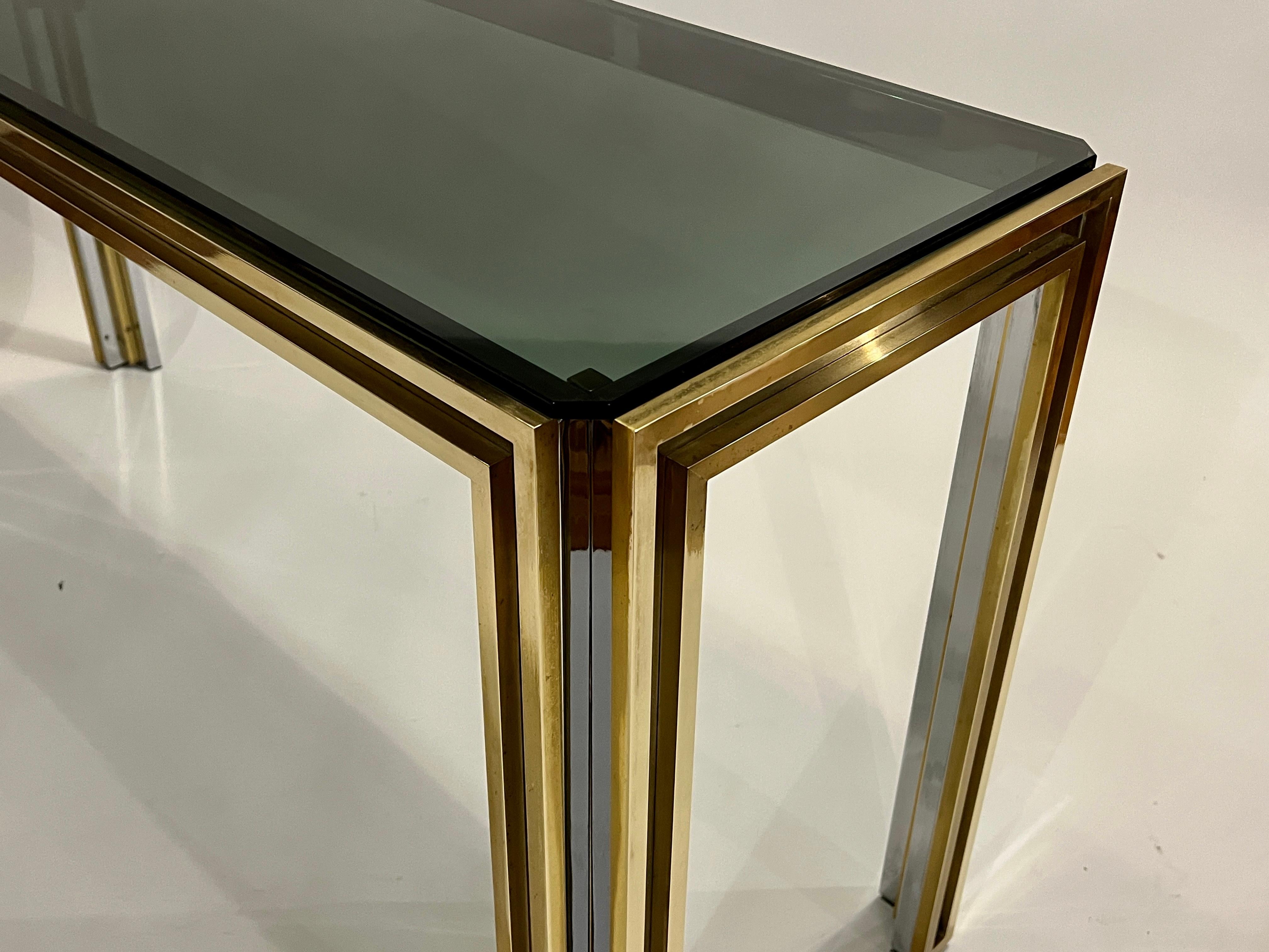 Late 20th Century Romeo Rega Chrome and Brass Console Table For Sale