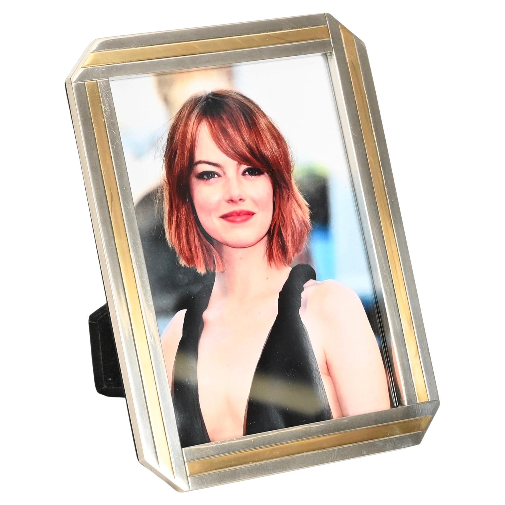 Romeo Rega Chrome and Brass Rectangular Photo Frame, Italy, 1970s For Sale