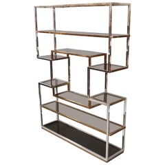 Romeo Rega, Chrome, Brass and Tinted Glass Étagère, Italy, 1970s