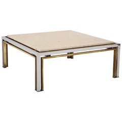Romeo Rega Chrome, Brass and Travertine Top Square Coffee Table Romeo Rega Chrome, Brass and Travertine Top Square Coffee Table