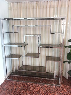 Romeo Rega Chrom und Glas Étagère Regal oder Raumteiler:: 1970er Jahre