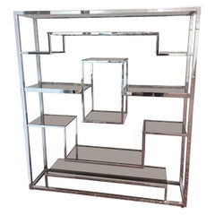 Romeo Rega Chrome and Glass Étagère Shelf or Room Divider, 1970s