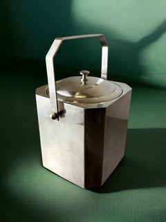 Romeo Rega, verchromter Eiskübel mit Zange, Italien, 1970er Jahre