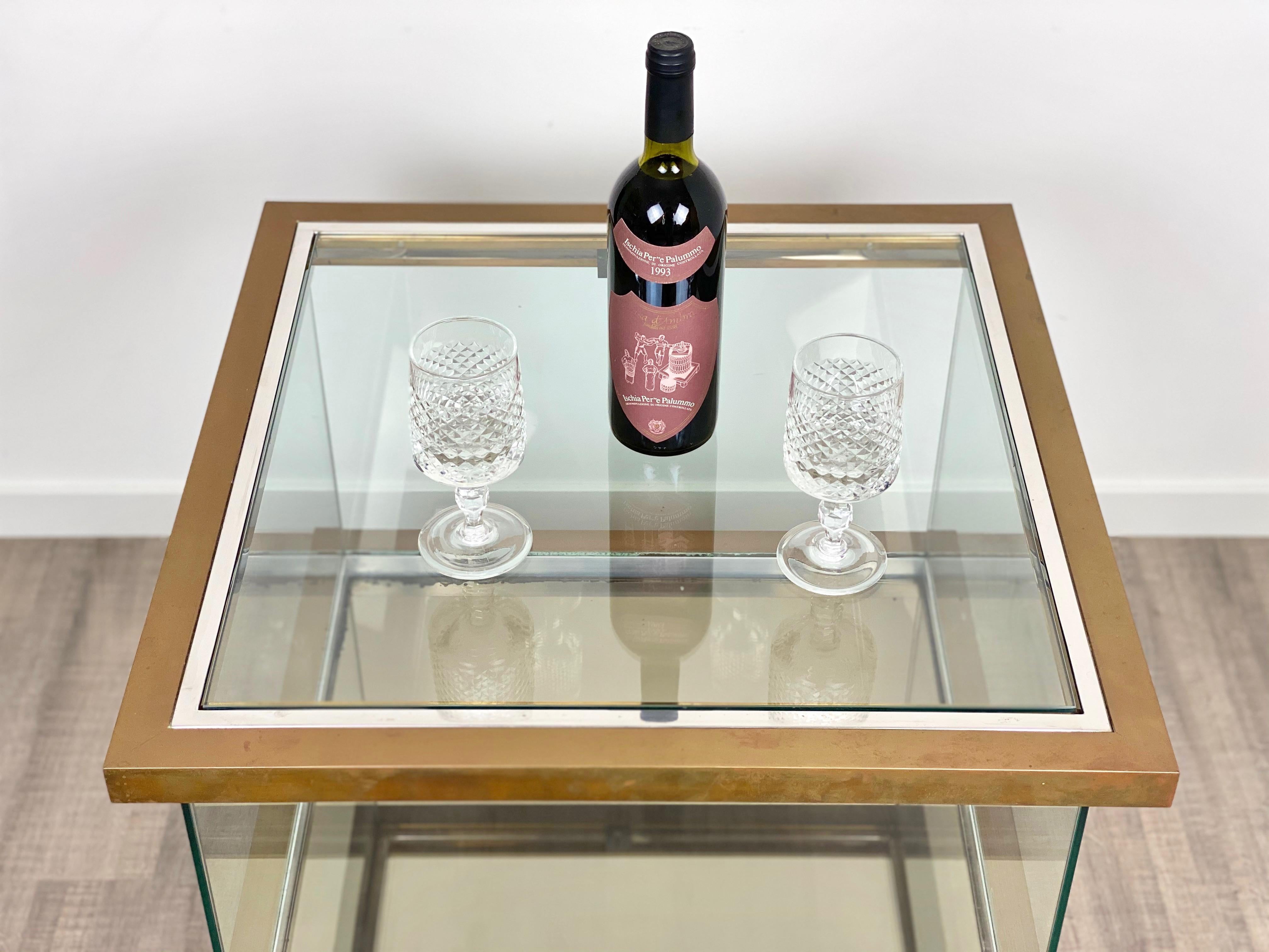 Romeo Rega Coffee Side Bar Cabinet Tisch in Chrom-Messing und Glas:: Italien:: 1970er Jahre im Angebot 4