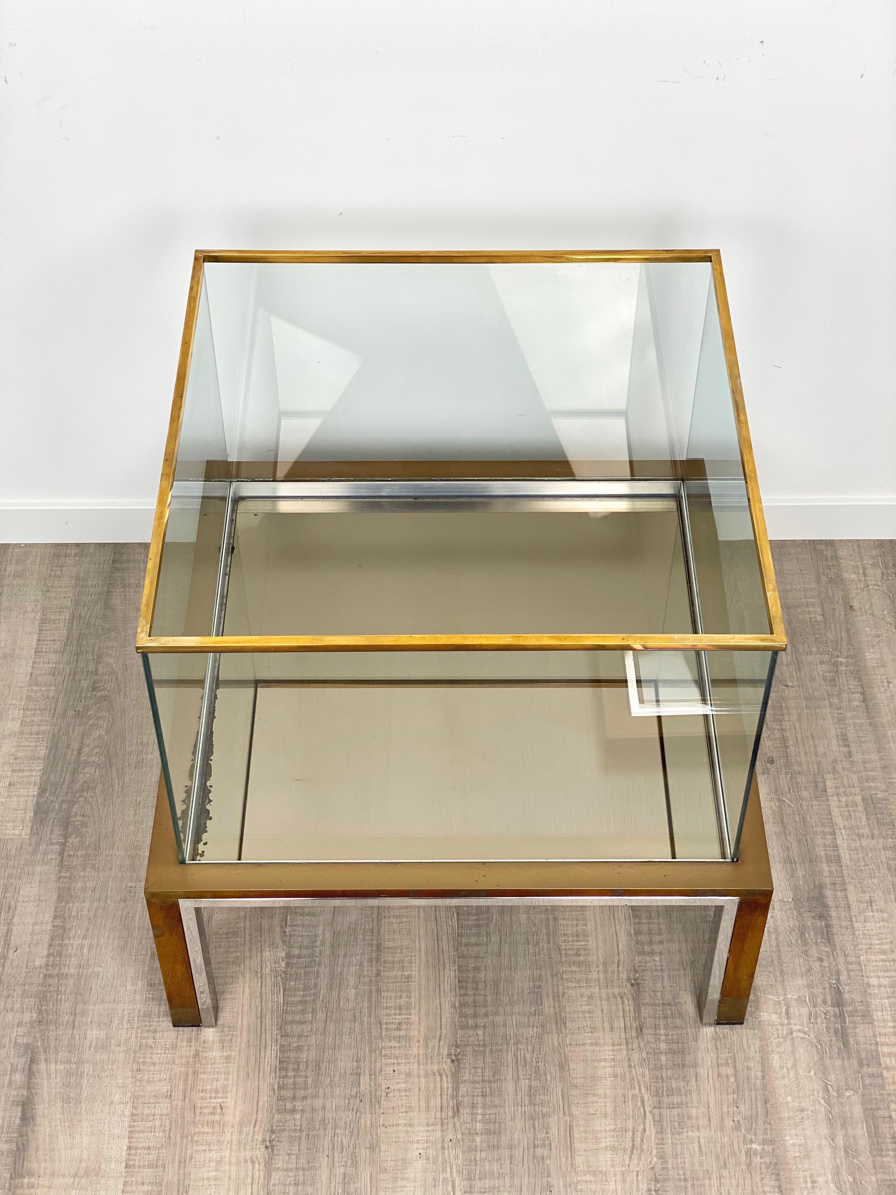 Romeo Rega Coffee Side Bar Cabinet Table in Chrome Brass and Glass, Italy, 1970s For Sale 5