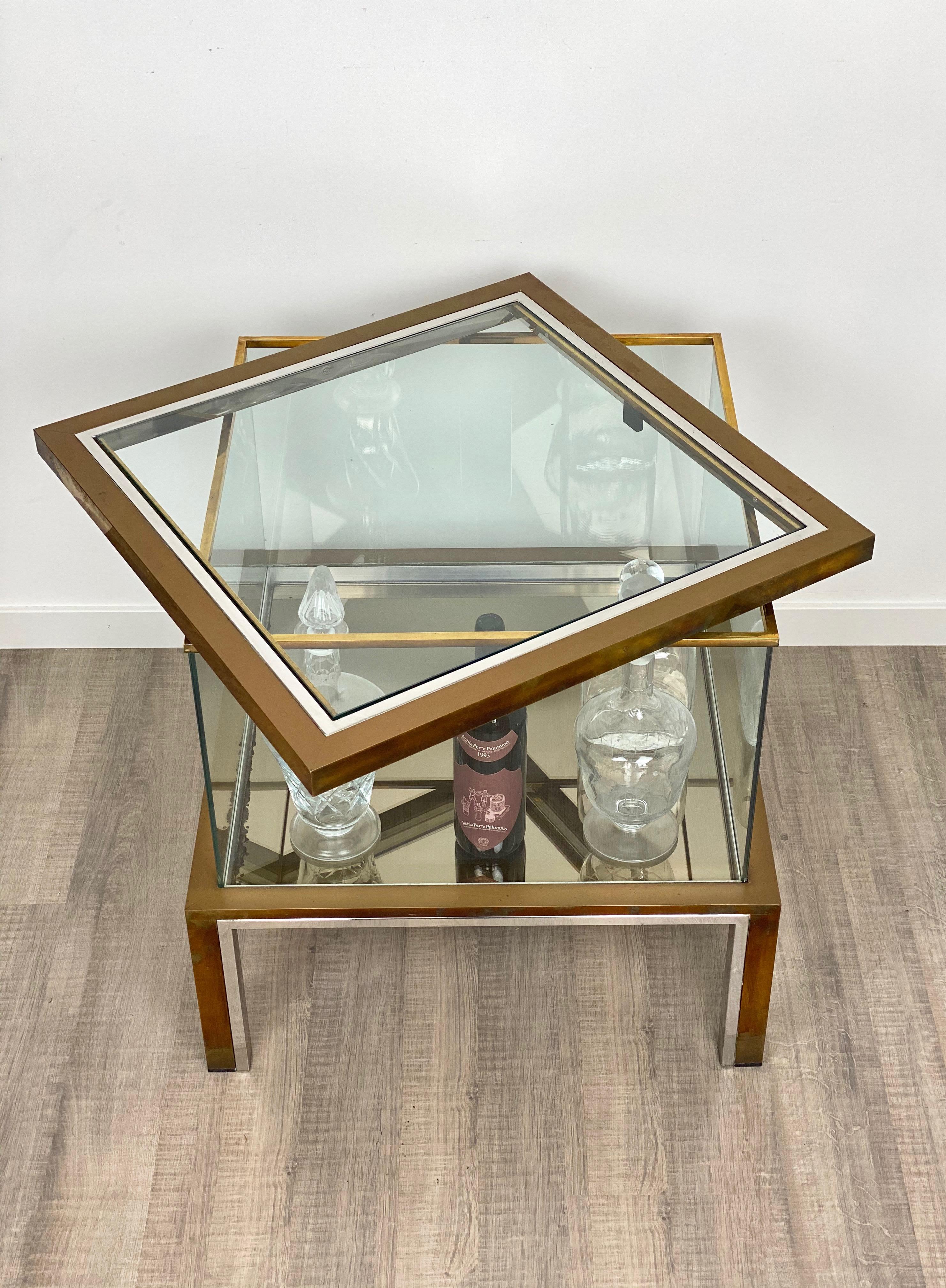 Romeo Rega Coffee Side Bar Cabinet Tisch in Chrom-Messing und Glas:: Italien:: 1970er Jahre im Angebot 2