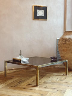 Romeo Rega Coffee Table, Brass and Chrome, Square Design, Italy, 1970s