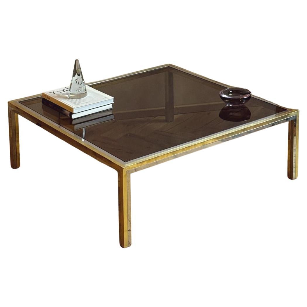 Romeo Rega Coffee Table, Brass and Chrome, Square Design, Italy, 1970s