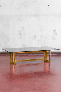 Coffee Table in Brass and Smoked Glass, 1970s in the style of Romeo Rega