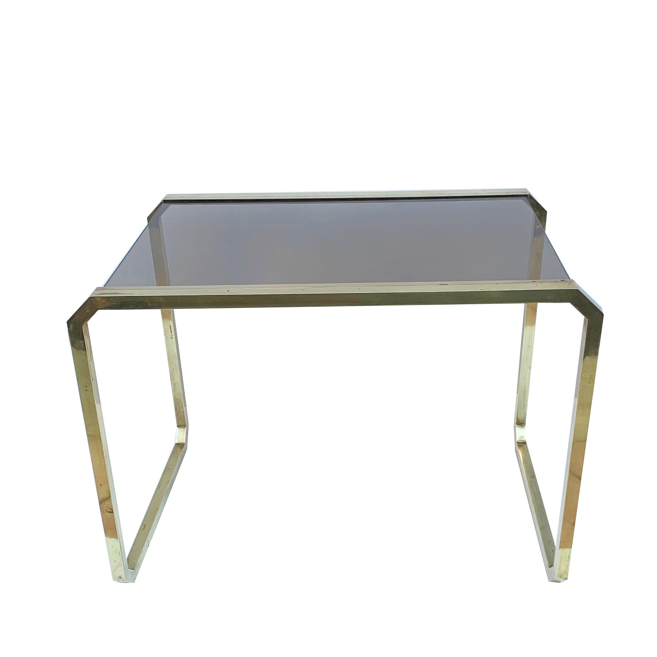 Mid-Century Modern Romeo Rega style Coffee Table in Brass and Smoked Glass, Italy, 1970s Midcentury For Sale