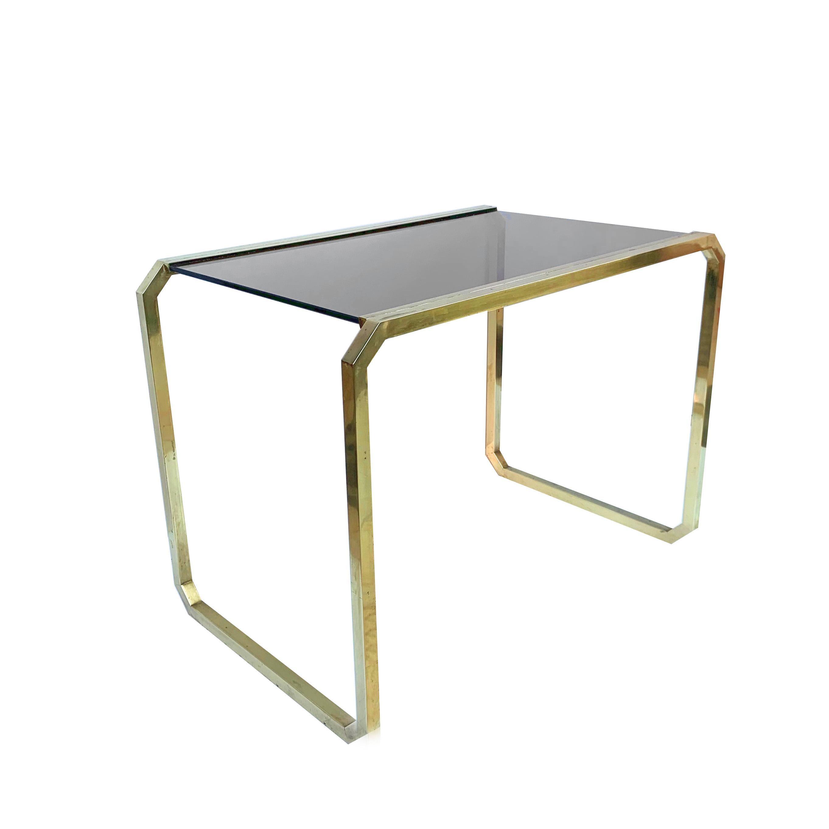 Romeo Rega style Coffee Table in Brass and Smoked Glass, Italy, 1970s Midcentury In Fair Condition For Sale In Roma, IT