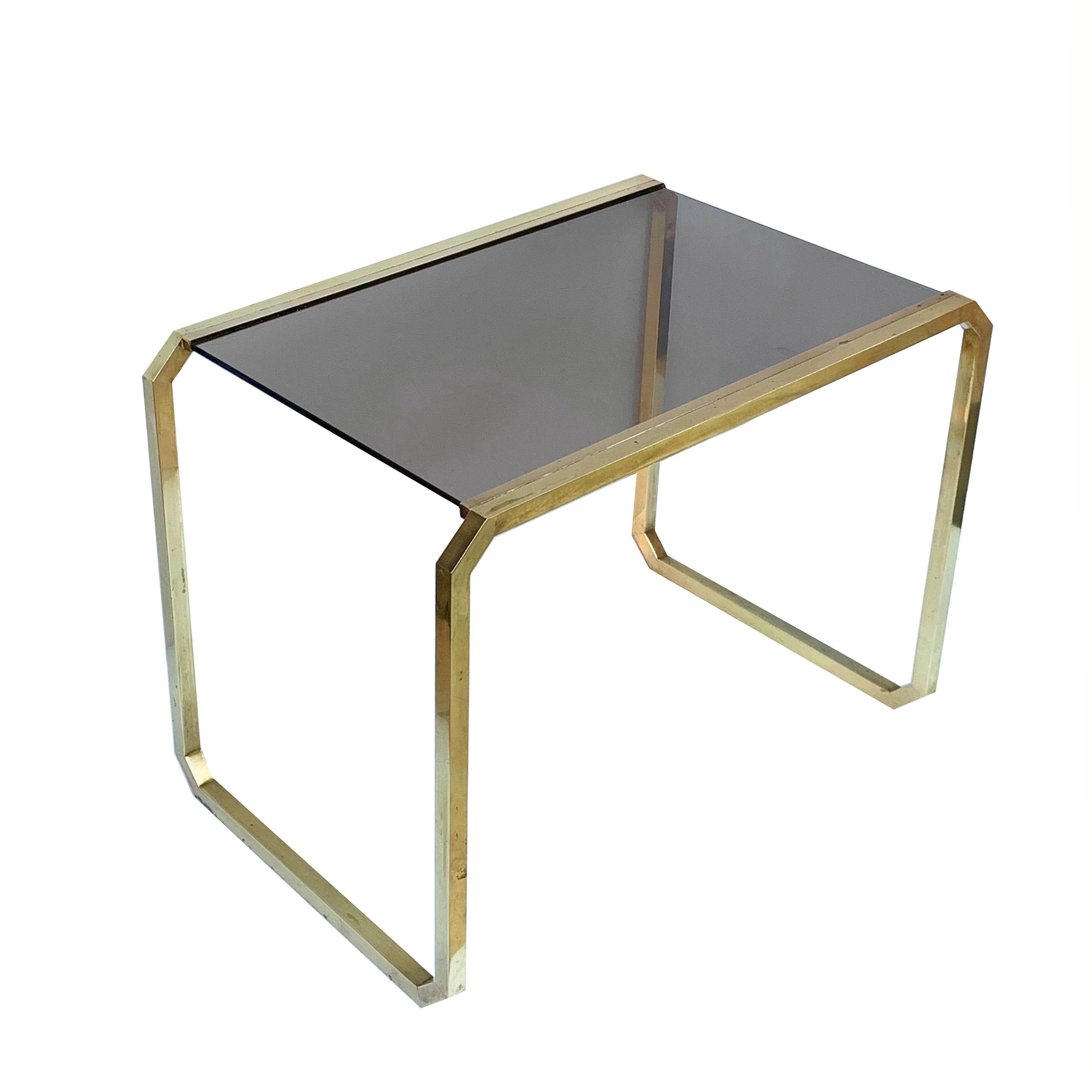 Late 20th Century Romeo Rega style Coffee Table in Brass and Smoked Glass, Italy, 1970s Midcentury For Sale
