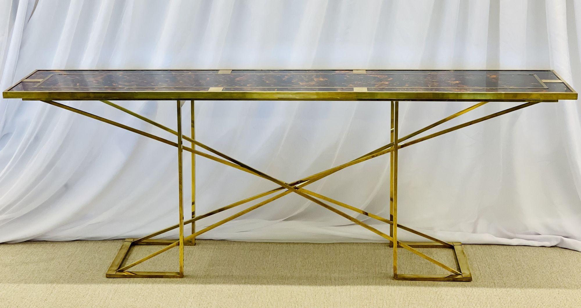 Romeo Rega Console Table, Faux Tortoise Top, Gilt Metal Base, Italy, 1970s In Good Condition For Sale In Stamford, CT